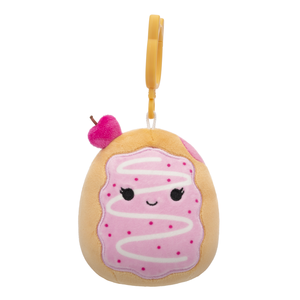 Squishmallow Perl 3.5-inch (9 cm) pink and tan Cherry Jelly Donut clip-on plush