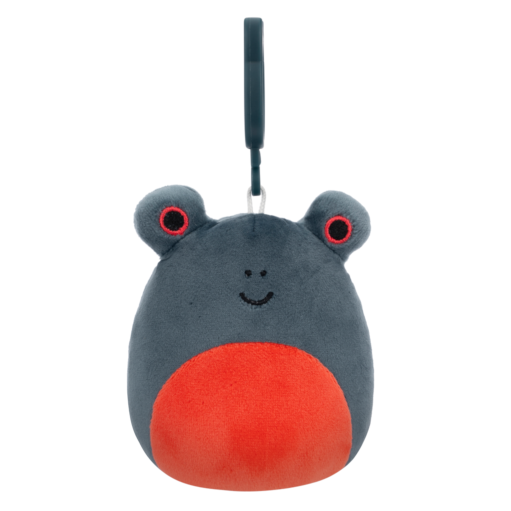 Squishmallow Jameel 3.5-inch (9 cm) black and red Frog clip-on plush.