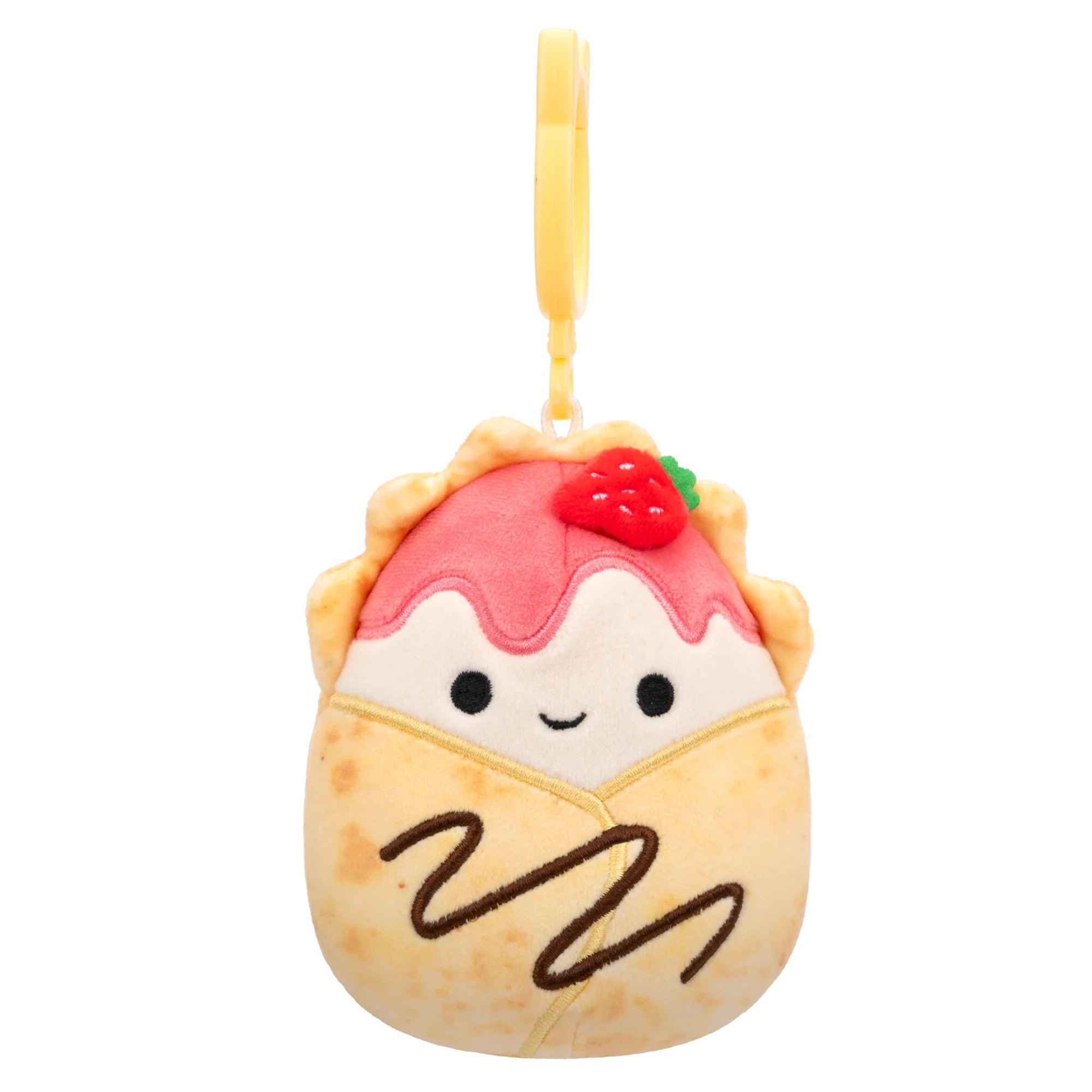 Squishmallow Gasten 3.5-inch (9 cm) yellow Strawberry Crepe clip-on plush.