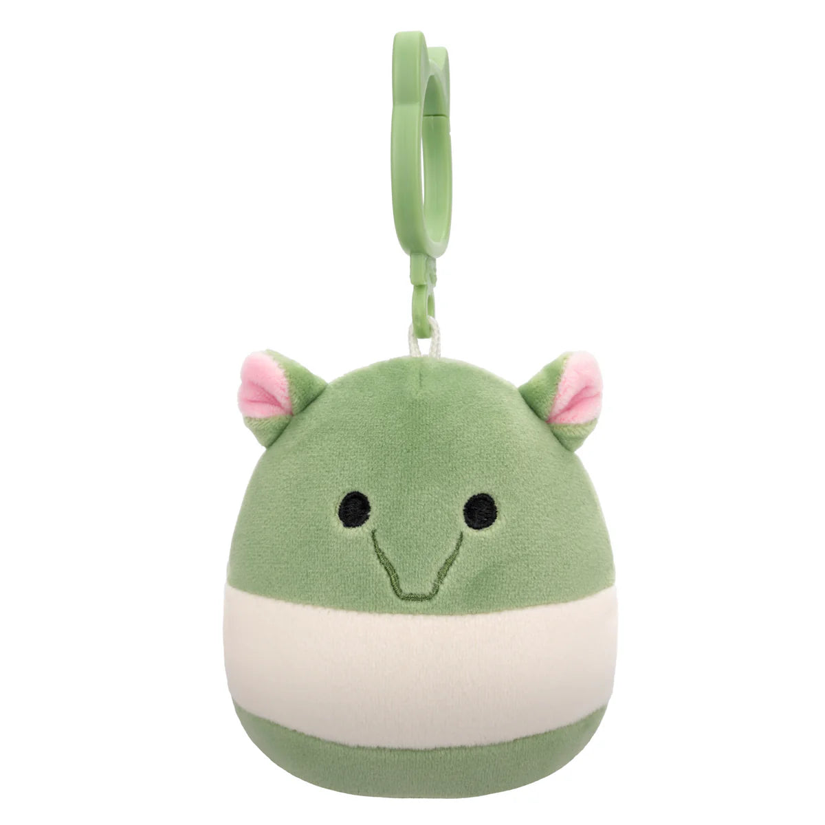 Squishmallow Gerald 3.5-inch (9 cm) olive and white Tapir clip-on plush.