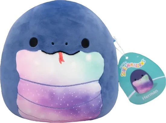 Squishmallow Herman 7.5-inch (19 cm) navy blue and tie-dye Snake plush.